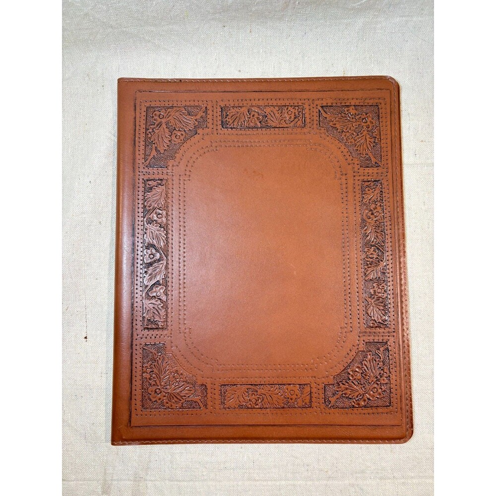 Faux Leather Tooled Notebook/Portfolio Cover Vintage-Style Leaf Border Pattern